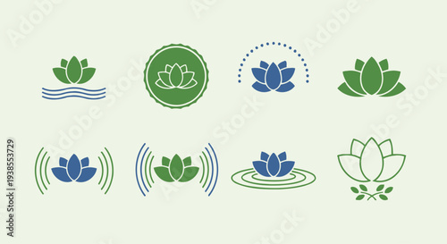 Lotus Flower Icons: Zen, Yoga, Meditation, Wellness, Nature, and Spa Symbols