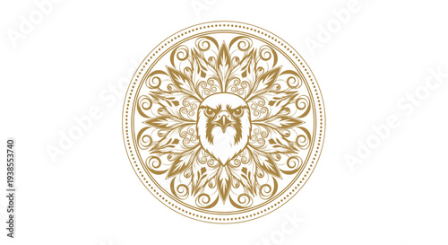 Golden Eagle Emblem with Intricate Floral Mandala Design