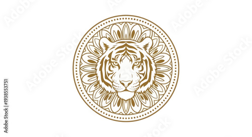 Tiger Emblem with Floral Mandala Design - Majestic Animal Head Illustration