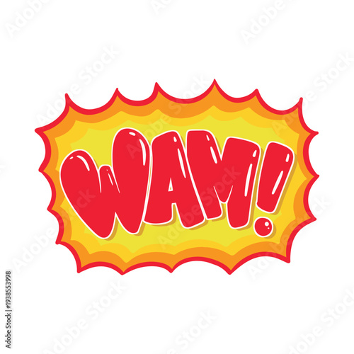A comic book style "WAM!" sound effect graphic with a jagged border.