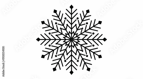 Black Snowflake Design Isolated on White.