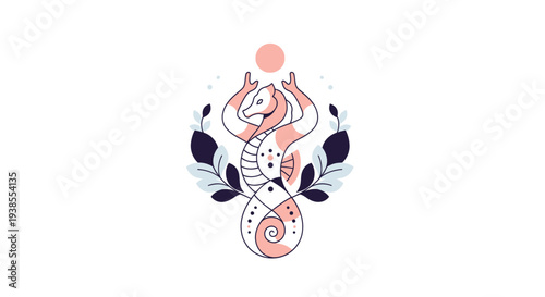 Mystical Seahorse with Sun and Leaves, Esoteric Symbol, Divine Feminine