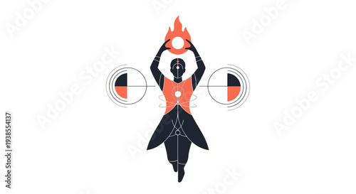 Mystic figure holding fire and moon, symbolizing balance and cosmic energy