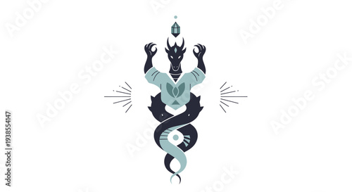 Mystical Dragon Emblem with Gemstone and Abstract Elements