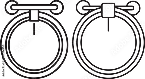 Towel ring and holder line art icons, bathroom hardware, vector illustration