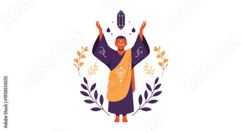 Mystic Monk with Third Eye and Crystals, Spiritual Enlightenment