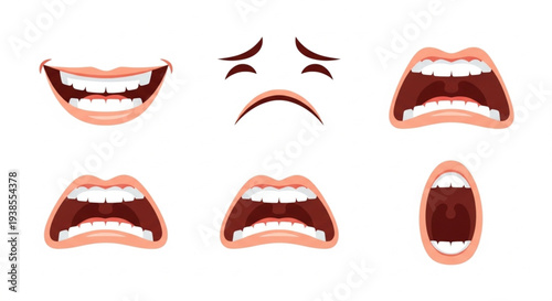 Collection of cartoon mouth expressions and facial features.