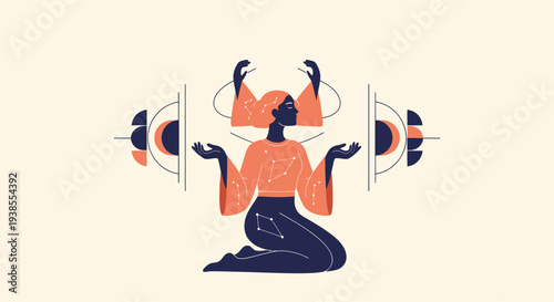 Mystical Woman with Cosmic Symbols, Astrology and Spirituality