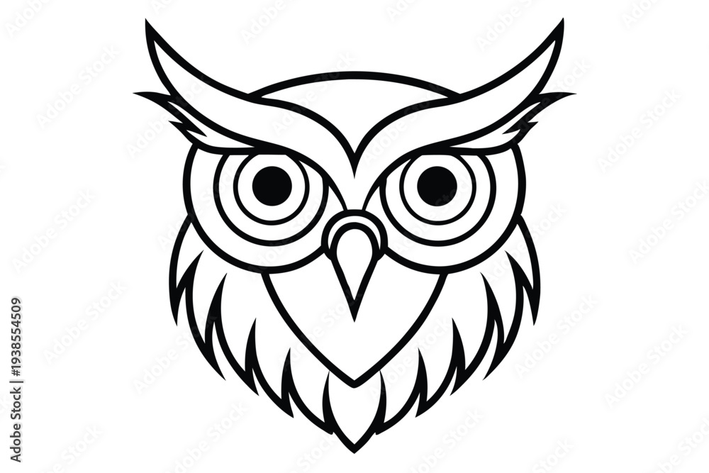 Naklejka premium owl head silhouette line art vector illustration with a white background