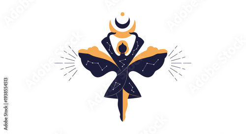 Mystical Woman Figure with Moon and Stars, Celestial Oracle and Cosmic Energy