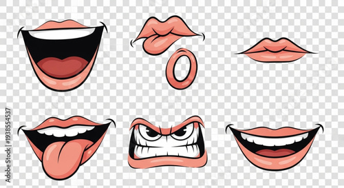 Collection of cartoon mouths expressing different emotions and sounds.