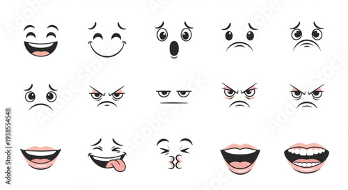 Collection of cartoon facial expressions showing various emotions.