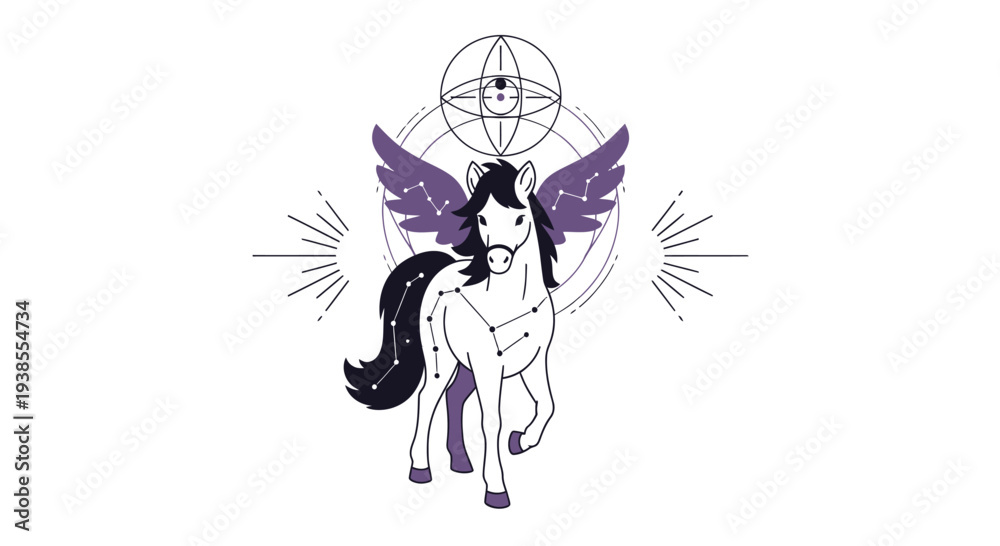 Obraz premium Mythical Pegasus with Constellation and Cosmic Symbols