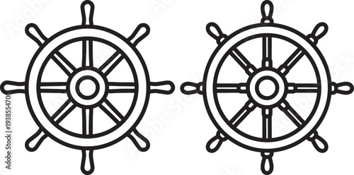 Ship steering wheel icon, helm of a boat, line art, nautical symbol, vector illustration