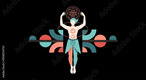 Spiritual Woman with Sacred Geometry and Chakras, Abstract Background