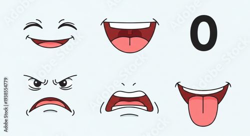 Collection of cartoon facial expressions and mouths.