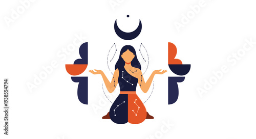 Libra Zodiac Sign: Woman with Scales, Astrology Symbol, Celestial Constellation