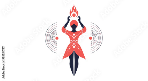 Mystic Woman with Fire Aura and Concentric Circles