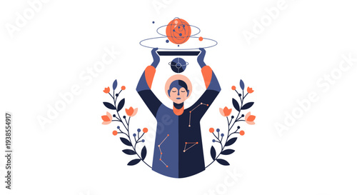 Cosmic Being Holding Celestial Sphere, Astrology, Universe, Stars, Planets