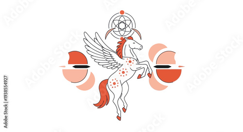 Mythical Pegasus Horse with Dreamcatcher and Abstract Shapes