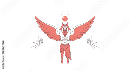 Mythological Winged Figure with Orb, Ancient Egyptian Inspired Deity