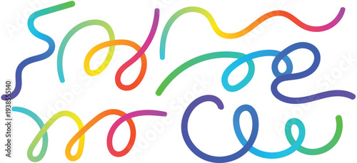 Gradient line vector EPS file, Abstract Gradient Color Shapes Pattern.Rainbow wave line set. Rainbow vector background design. Squiggly vector elements.