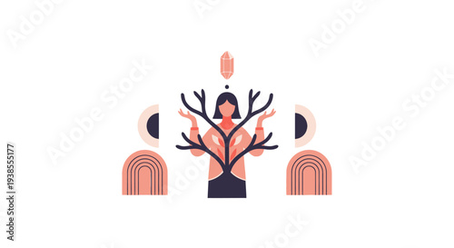 Abstract Woman with Tree Symbolizing Growth, Balance, and Connection
