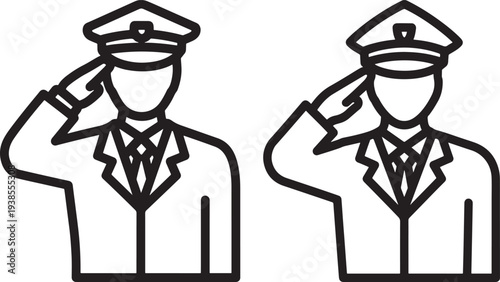 Saluting Officer Line Icon: Man in Uniform Displaying Respect, Symbolizing Military, Police, or Formal Service and Authority