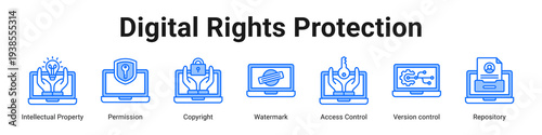 Digital Rights Protection web banner icon vector illustration.