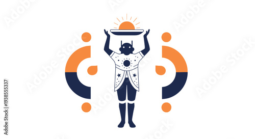 Cosmic Being Holding Sun Bowl with Orbital Elements