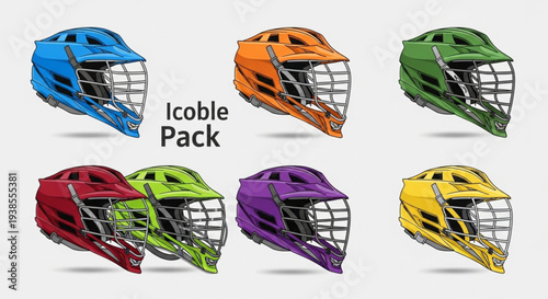 Collection of Colorful Lacrosse Helmets Displayed in a Grid.