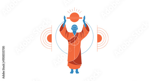 Monk holding glowing orb, spiritual enlightenment, meditation, abstract concept illustration