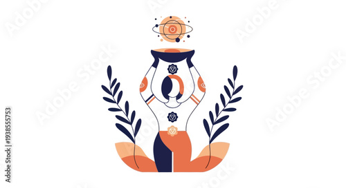Woman Meditating with Chakras and Cosmic Elements