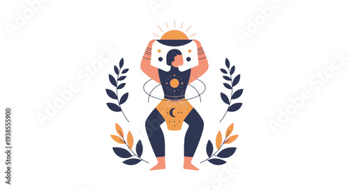 Mystical Person Holding Sun and Moon, Zodiac, Astrology, Celestial Symbols