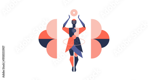 Futuristic Robot Juggling Ring, Geometric Shapes, Minimalist Design