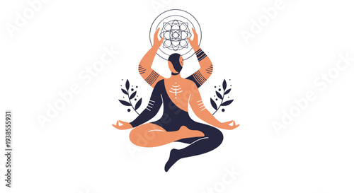 Man in Lotus Pose with Multiple Arms and Sacred Geometry