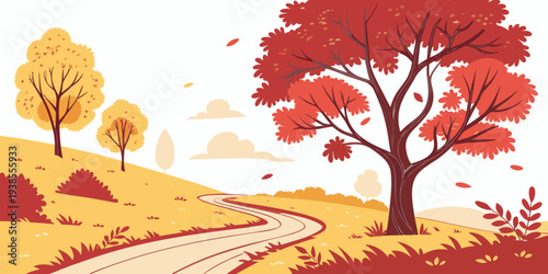 A colorful cartoon illustration of trees on a hillside Vector