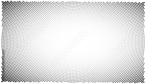 Radial halftone gradient background. Dotted concentric texture with fading effect.
