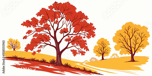 A colorful illustration of trees in the fall season Vector