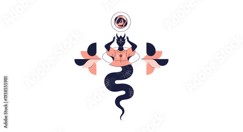 Mystical Serpent Creature with Cosmic Orb and Geometric Wings