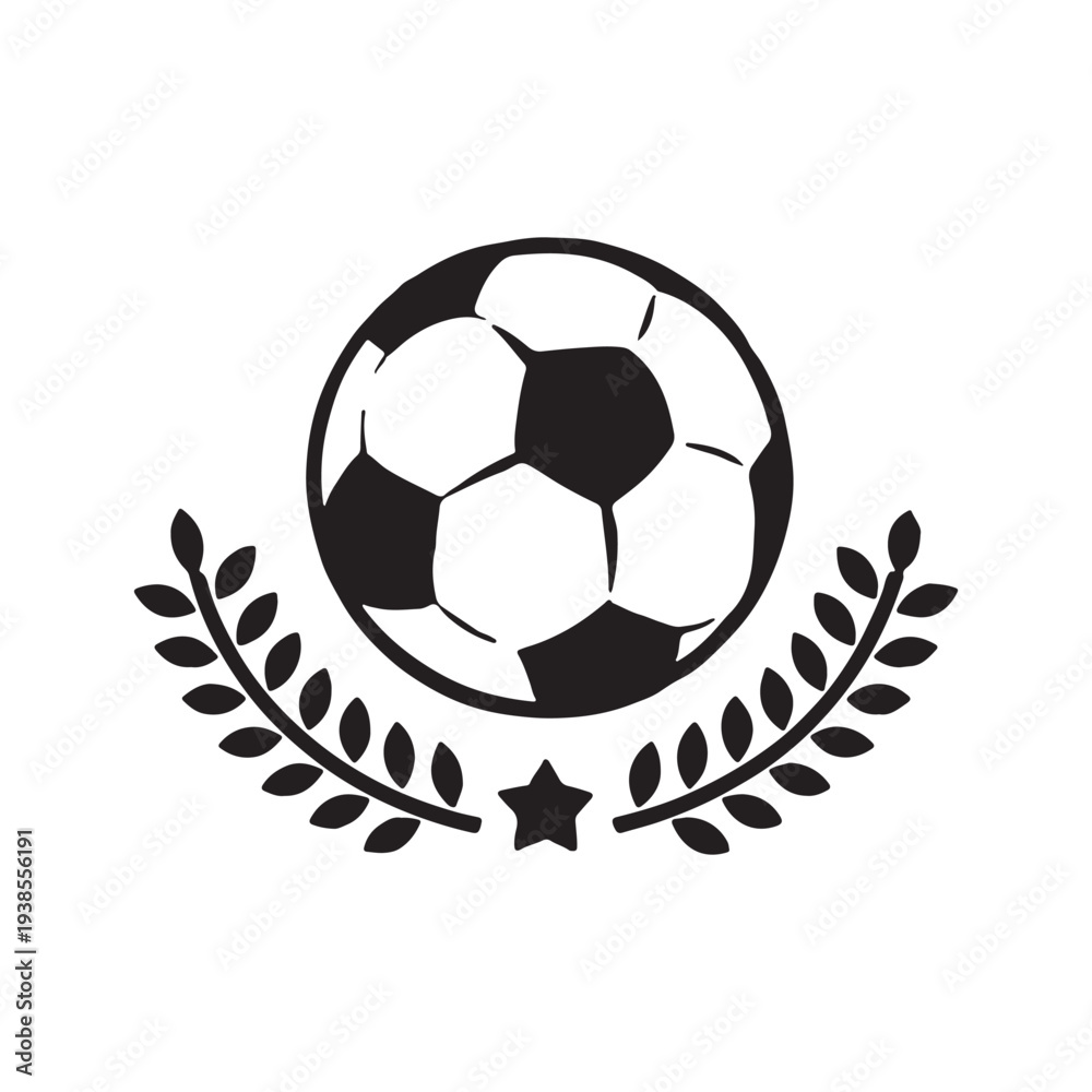 Obraz premium Soccer Ball Laurel Wreath Championship Logo with Star for Sports Awards and Team Victory Graphics