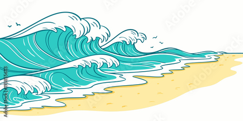 A wave crashes on a sandy beach Vector