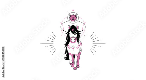 Mystical Horse with Cosmic Elements - Vector Art