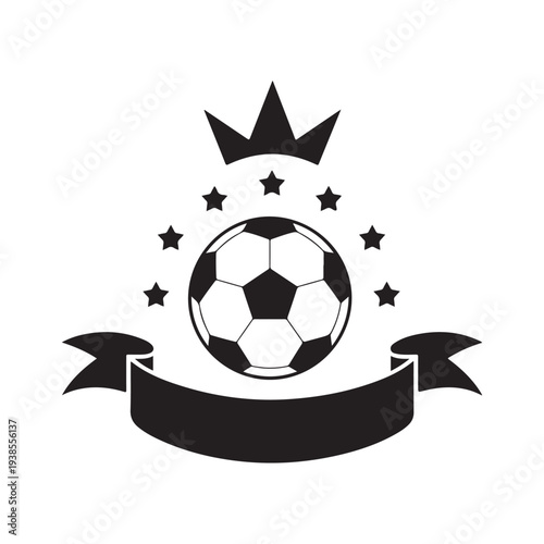 Soccer Ball King Championship Logo with Crown and Stars for Sports Victory and Team Awards