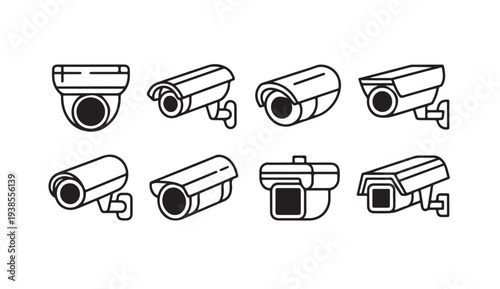 Outline icons of security cameras different types for surveillance and monitoring systems
