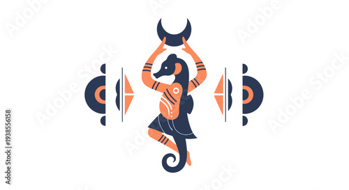 Mystical Seahorse Spirit Dancing with Crescent Moon and Tribal Patterns