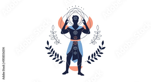 Mystical Man Silhouette with Geometric and Floral Ornaments