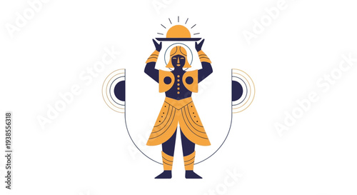 Figure holding sun over head, abstract modern design, vector illustration