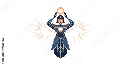 Cosmic Warrior Holding Sun Orb, Futuristic Armor, Sci-Fi Fantasy Character