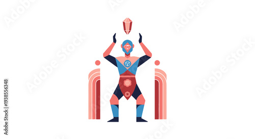 Futuristic Acrobat Juggling Crystal, Geometric Shapes, Entertainment Concept